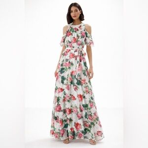 Calvin Klein Floral Cold Shoulder Floral Maxi Dress 4 Rose Wedding Bridal Modest